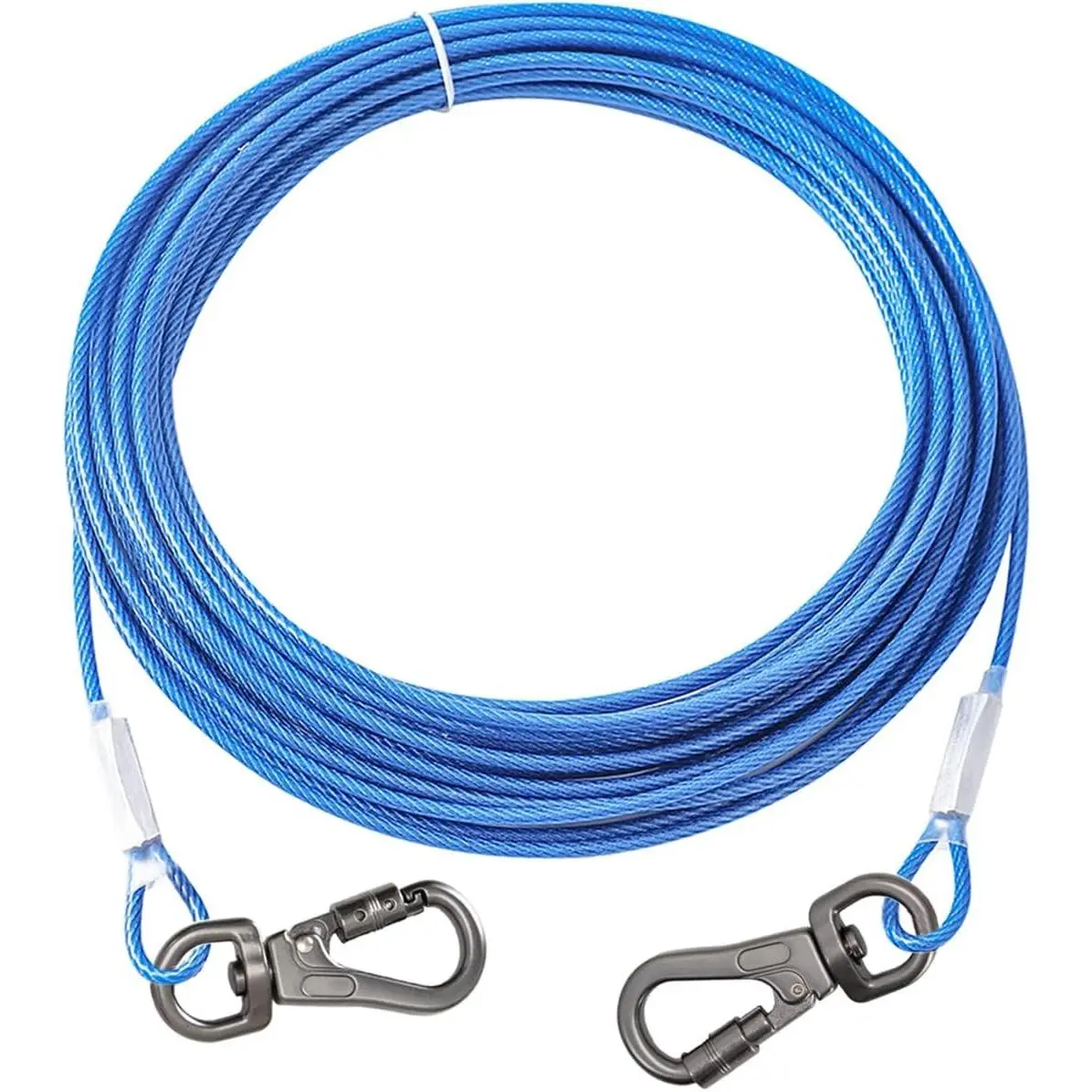 Chew Proof Steel Wire Tie Out Cable for Yard Tangle Free Dog Lead with Swivel Bolt Snap Dog Runner Tether for Medium to Large Dogs Up to 90lbs Blue 20ft