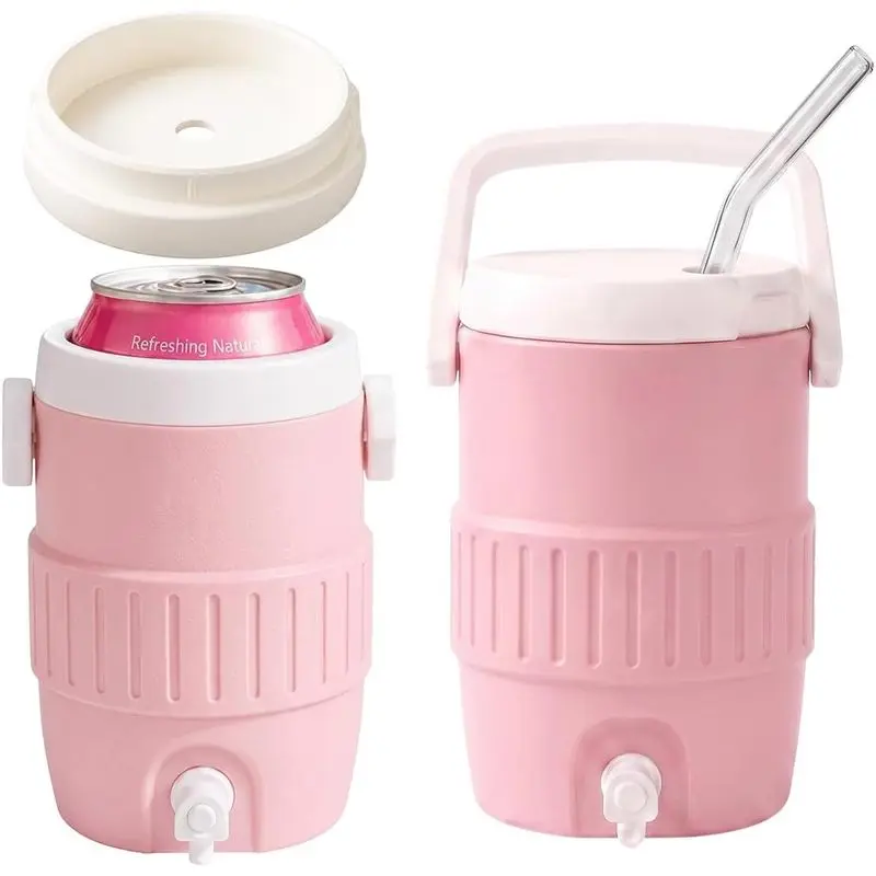 Cooler Can Holder with Handle Retro Mini 12oz Cute Drink Holder Sports Gifts for Pool Party Decorations 3D Printed (Pink)
