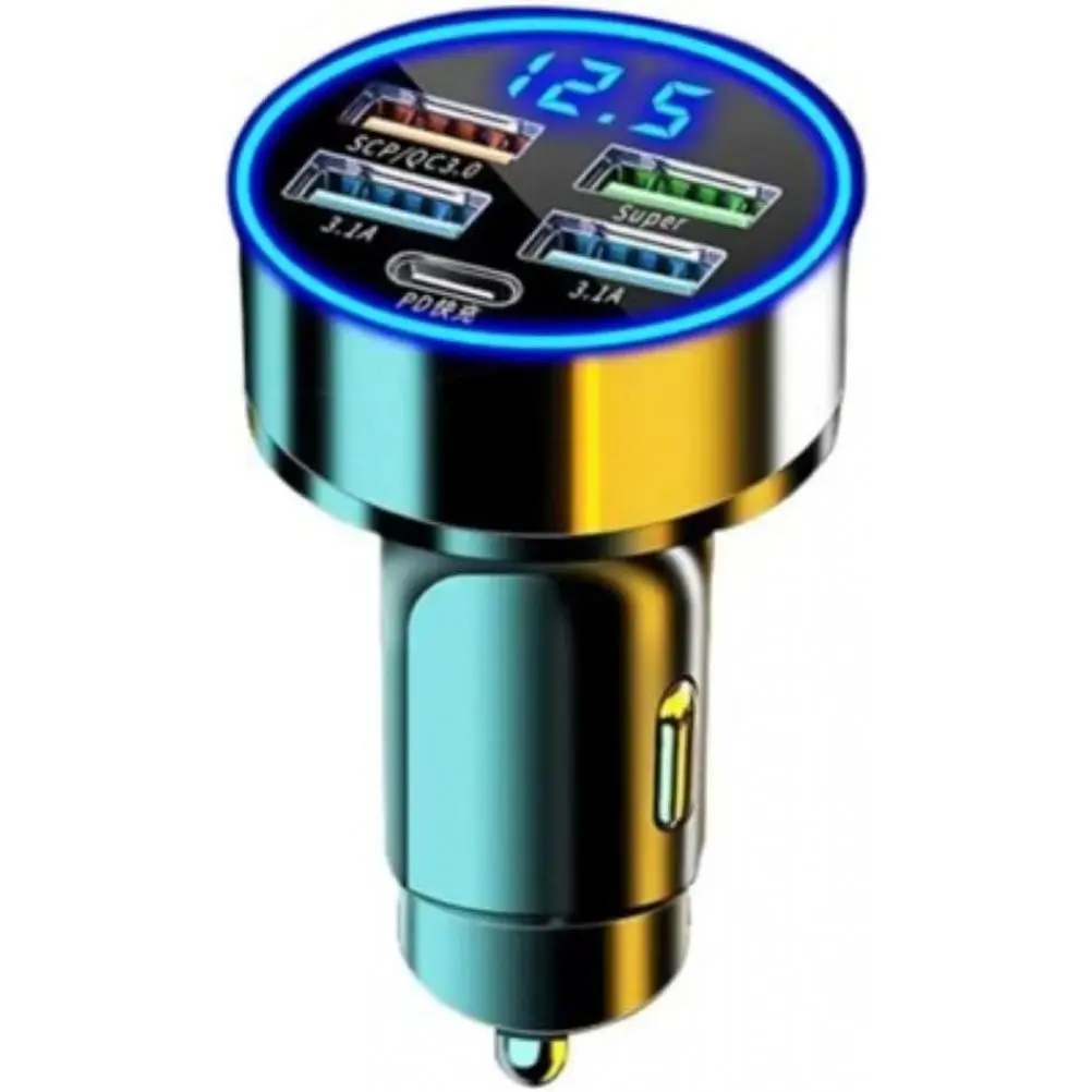 5-Port Cigarette Lighter USB Charger - LED Voltage Monitor, 4USB+PD Fast Charging Solution, USB-C Charging Adapter for Android/iPhone/Tablets, Multi-Port Power Adapter, Usb-C Charging Adapters