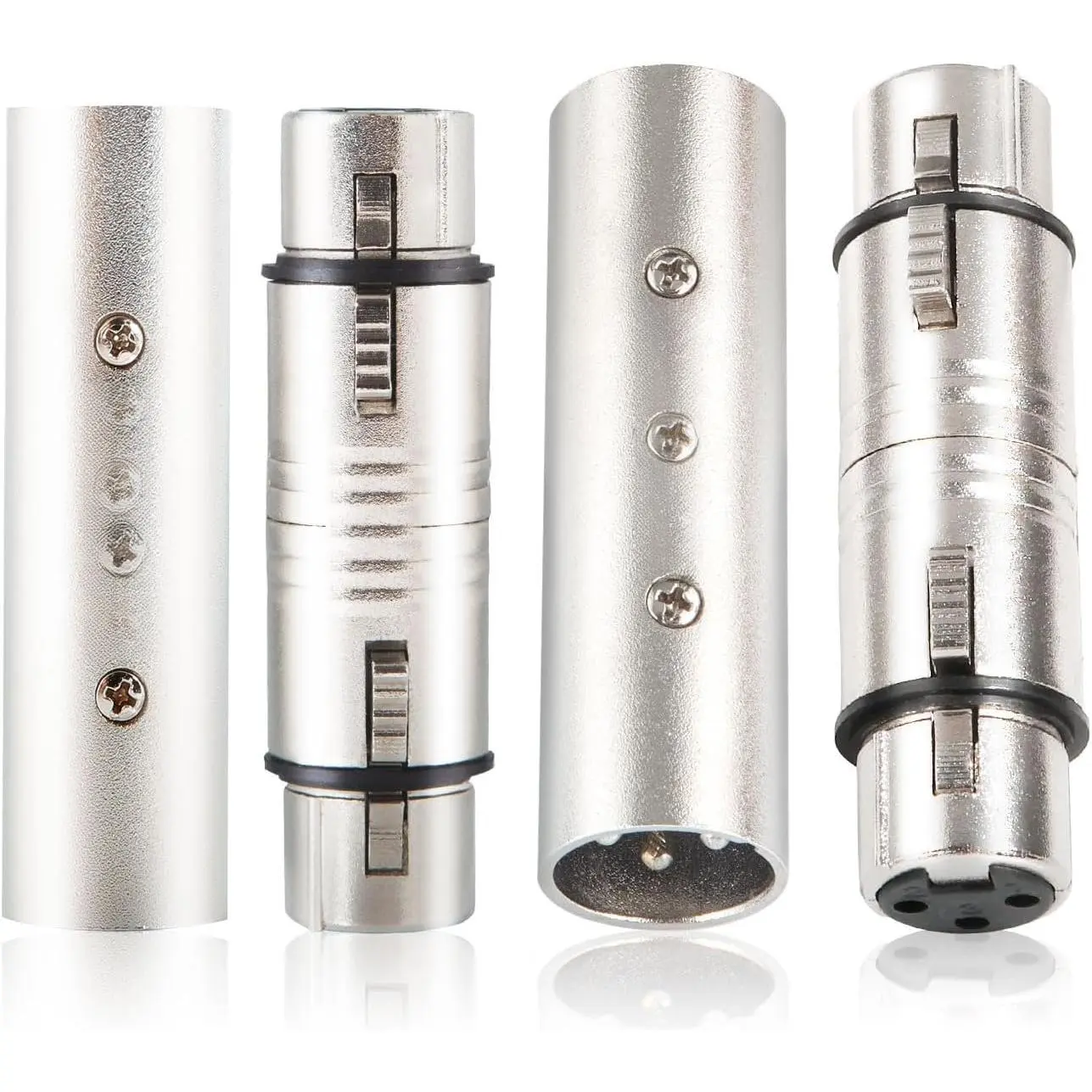 4-Pack XLR Gender Connector Kit, 2 Male to Male & 2 Female to Female Couplers, for Mixers, Micphones & Amplifiers