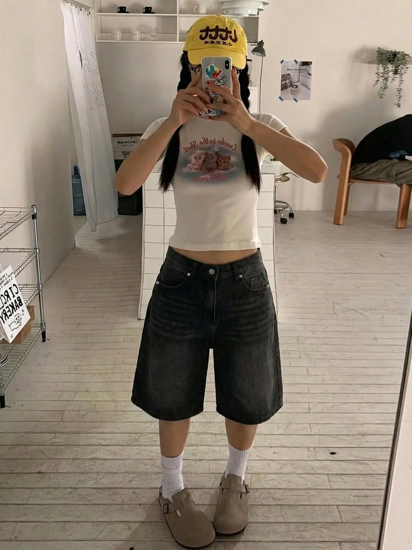 Women's Loose Basic Fashion Straight Leg Bermuda Shorts, Denim Casual Shorts, Slim-Fitting, Plain Pattern, All Seasons, Everyday Shorts