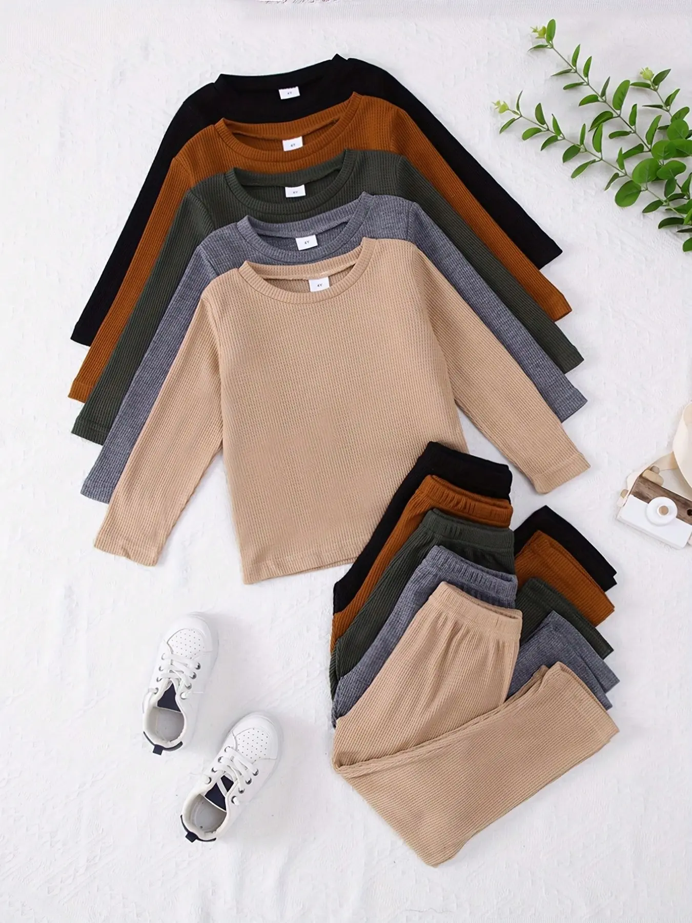 Boys' Casual Solid Color Loose-Fit 10-Piece Set, Comfortable Polyester Fiber, Pants & Top for Fall & Winter
