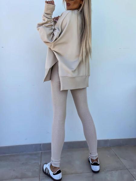 Women's Solid Drop Shoulder Split Hem Sweatshirt & Pants Two-piece Set, Sweatsuit Matching Set, Casual Fashion Cozy Breathable Outfits for Daily Outdoor Wear, Ladies Sportswear for All Seasons