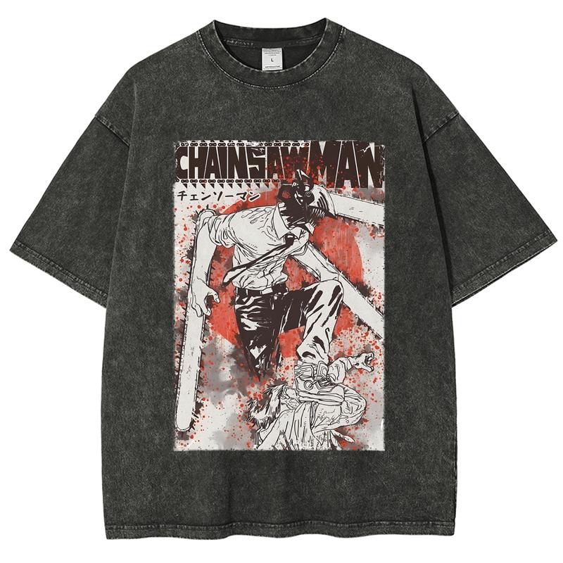 Chainsaw Man Anime Vintage Tee 90s Graphic Tees Men's t Shirts Graphic Tee t Shirts Funny Graphic Tee Good Graphic Tees Men's Graphic Tees Streetwear Outfits Men Vacation Outfits Oversized Tshirt Men