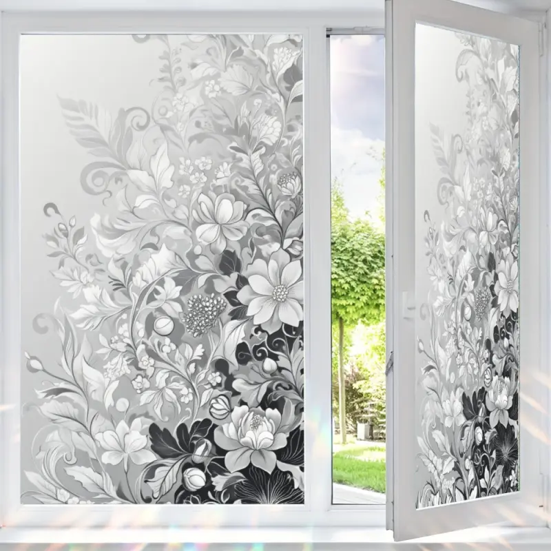 2D Flat Static Cling Floral Pattern Decorative Stickers Window Film Ornament Decoration Sticker For Living Room And Bedroom Removable Window Decals For Glass Windows