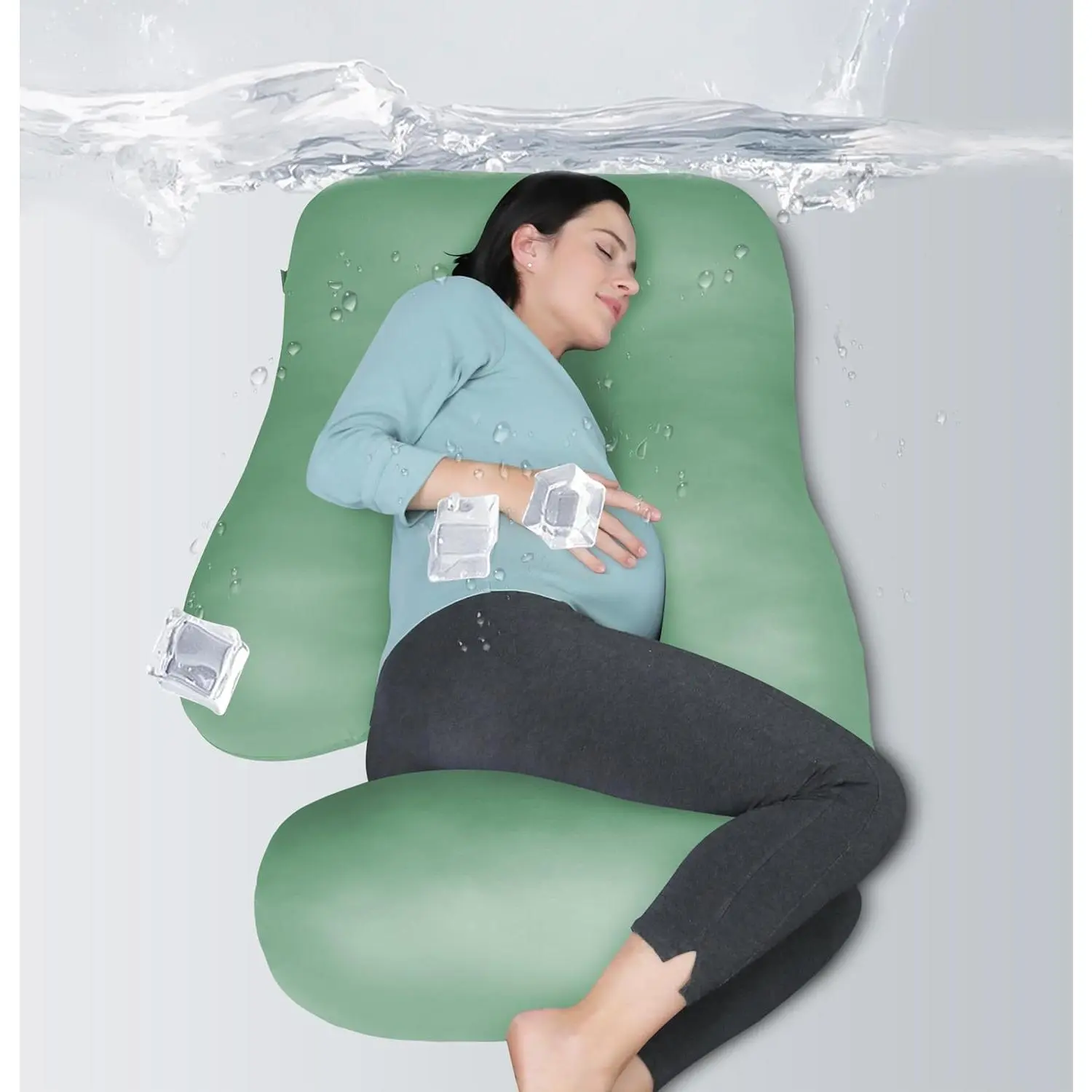 U-Shaped Full Length Maternity Pillow for Adult Pregnant Women - 57 in Cooling Removable Cover - Back, Leg, Belly, Hip Support, U-Shaped Body, 57 Inch, U-Neck