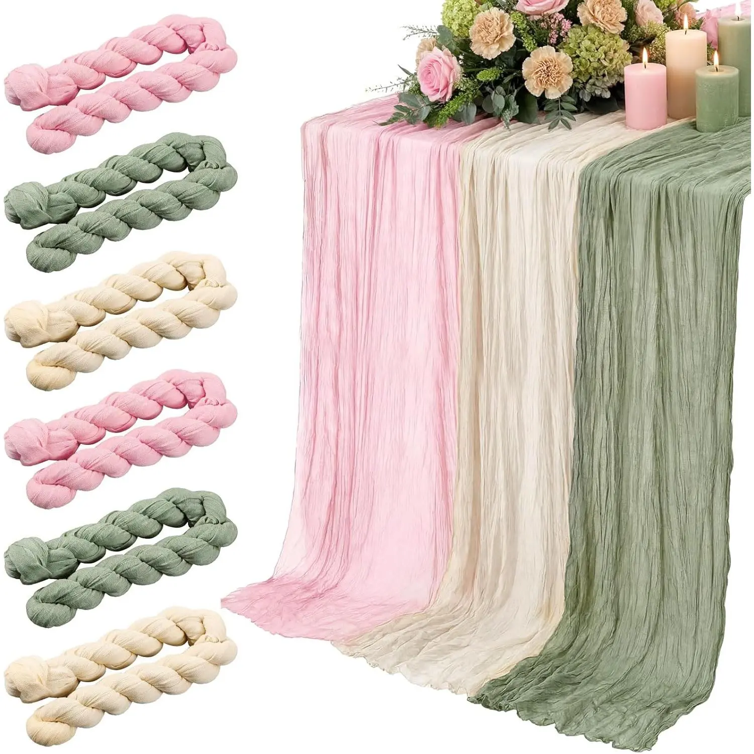 1-Piece Polyester Gauze Table Runner (9ft L ×17in W) - Wrinkle Resistant, Anti-Fray Sheer Muted Neutral Table Runners for Weddings, Baby Shower, Birthday, Indoors/Outdoors (6 Shades: Dusty Blue, Beige, Cream, Champagne, Sage Green, Rust Red, Dusty Pink)