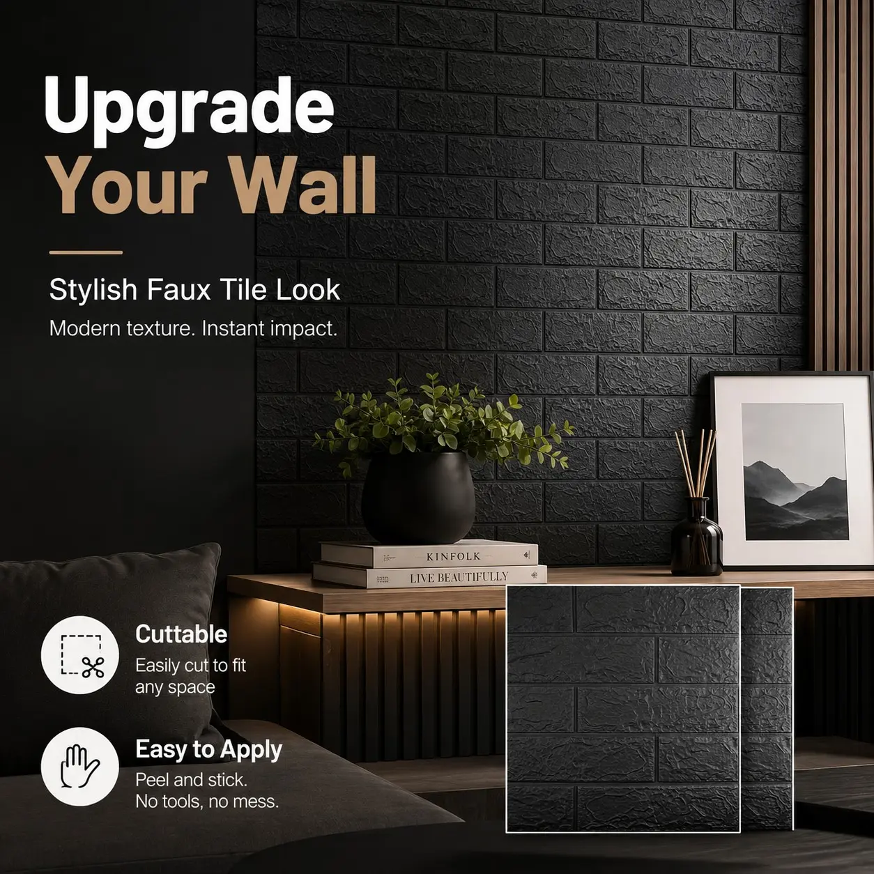 36pcs American Retro 3D Brick Wall Stickers, PVC Foam Material, Waterproof & Durable, Easy Peel-Off, Customizable Size, 13.78x14.96 Inches