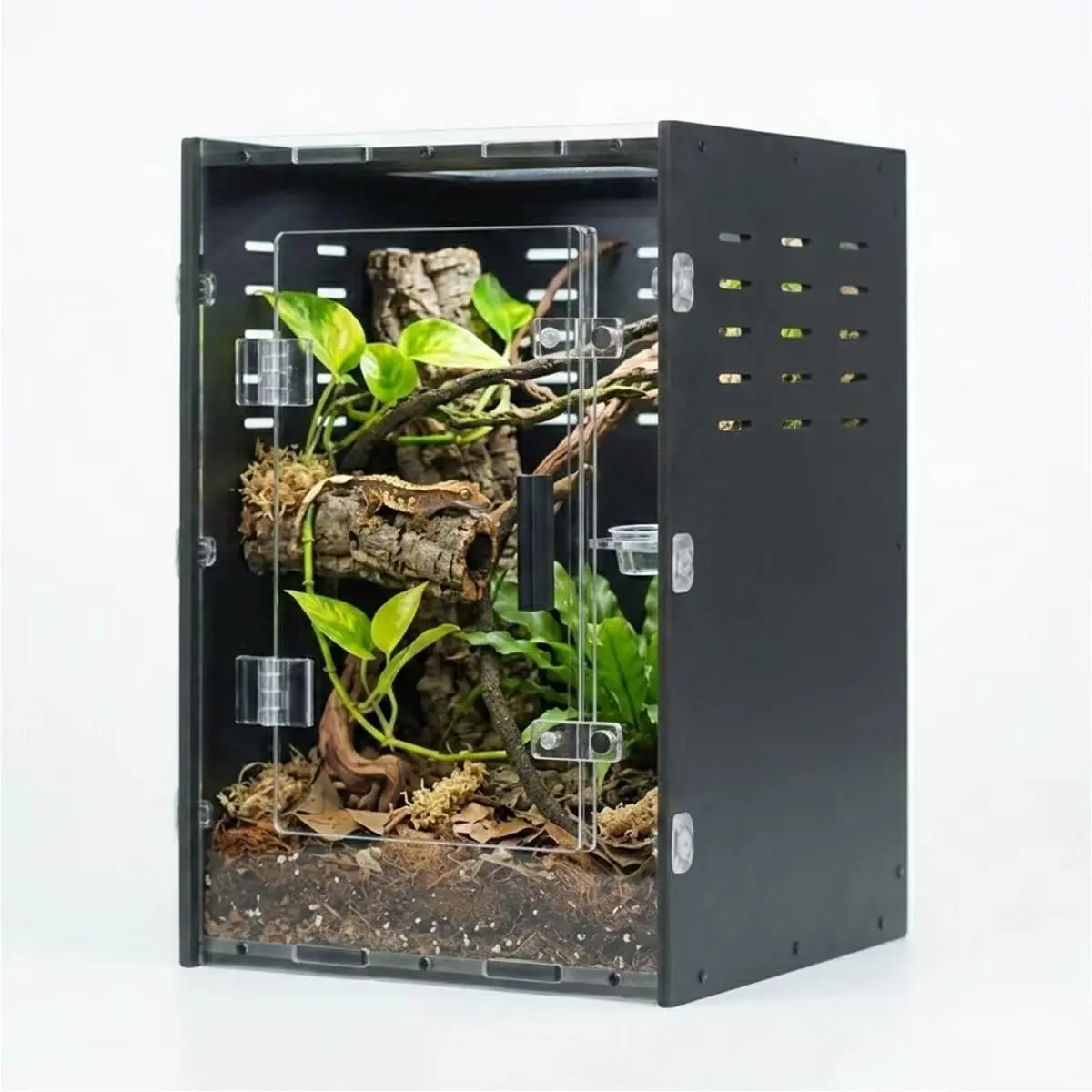 8x8x12 Black PVC Terrarium Vertical for Spider Reptile| Vertical black PVC terrarium 8x8x12, waterproof sealed body, secure anti-escape, suits Reptile spider small lizard