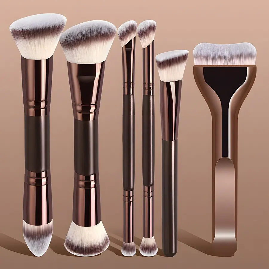 Coffee Premium Set, 4/5 Dual-Ended Brushes, Small Pillow Foundation Brush, Triangle Concealer Brush, Makeup Tools