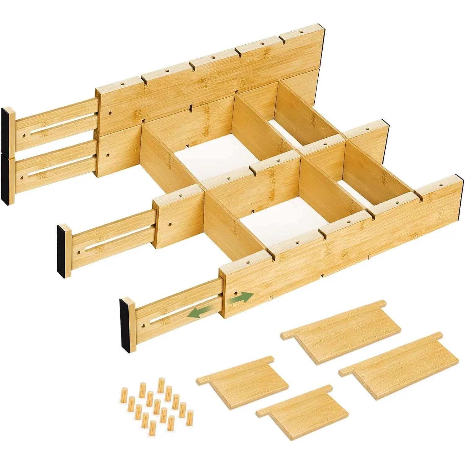 Bamboo Drawer Dividers 4PCS with Inserts, Expandable Kitchen Utensil Drawer Organizers,Adjustable drawer organizer for deep drawers Dresser Closet Underwear Storage Bedroom Bathroom Drawers(16.6"-22")