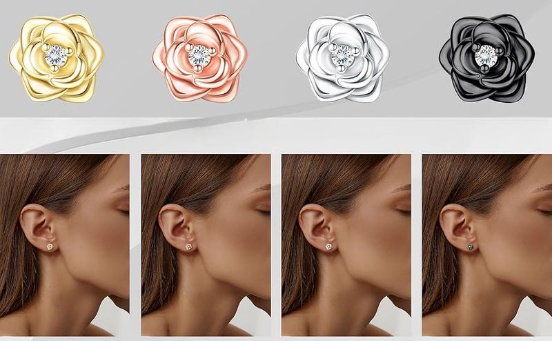 Fansilver Small Rose Stud Earrings  for Women s Hypoallergenic Small Rose Flower Earrings with 5A+Zirconia Helix Cartilage Earrings Gifts