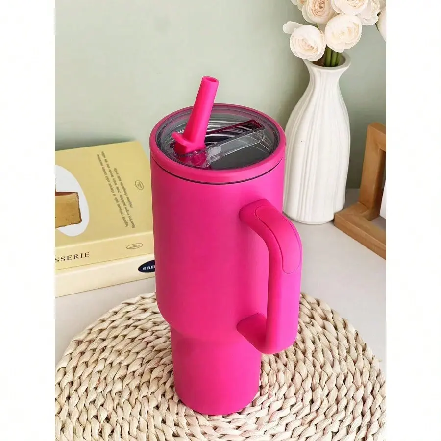 40oz Leakproof Car Cup, 304 Stainless Steel Thermal Insulated Coffee Mug With Handle, Travel Tumbler With Straw Lid And Spill-Proof Lid - Suitable For Christmas, Halloween Gifts