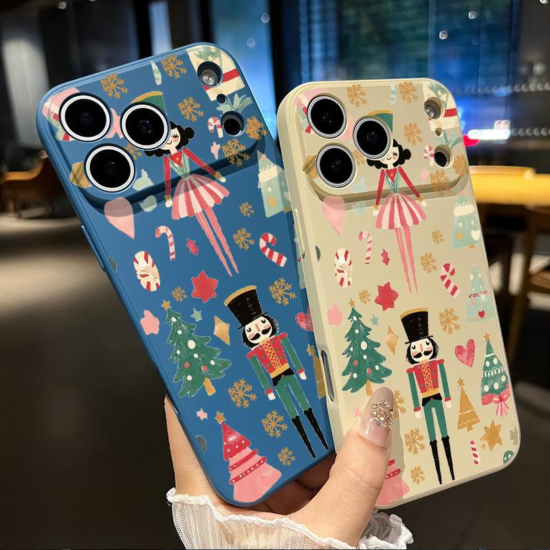 Nutcracker Christmas Dream Pattern Straight Edge Phone Case for iPhone 17 15 16 14 Pro Max 13 12 11  XS Plus Air  Shockproof Full Camera Protection Durable Slim Liquid Silicone Cover Smartphone Casing