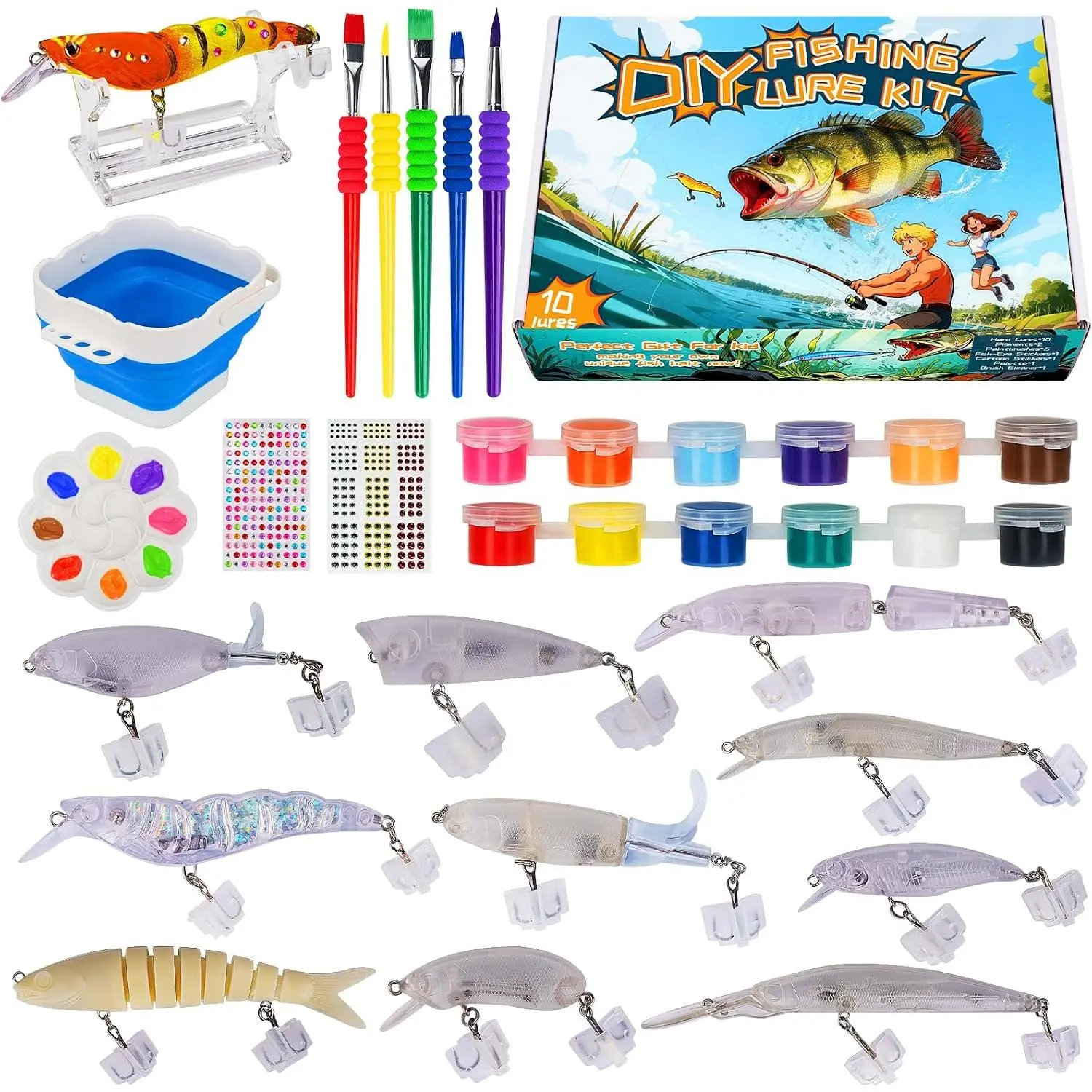 DIY Fishing Lure Kit - -Friendly Lure Making kit Customizing Lures, Includes  & Brushes,  Fishing Gifts and Crafts for , Tackle Box -Have (10PCS)