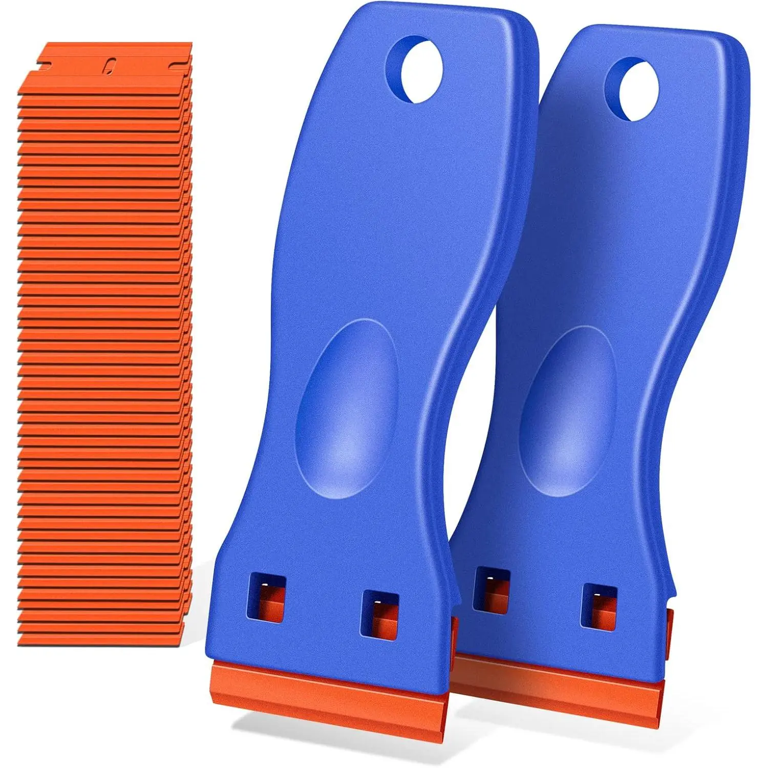 Plastic Razor Blade Scraper, 2 Pack Razor Scraper with 120 Pcs Razor Blades  Removing Glue, Sticker, Decals, Tint from Car Window and Glass(Blue)