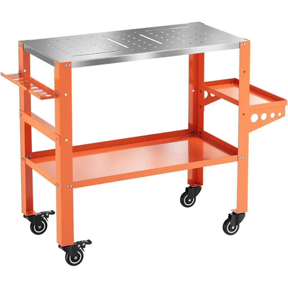 36 x 18 Inch Welding Table, 1200 lbs Capacity Welding Workbench | 4 Swivel Wheels (2 Lockable), Tool Rack & Tray, Tool Slots and 5/8" Fixture Holes, Garage, Welding Task