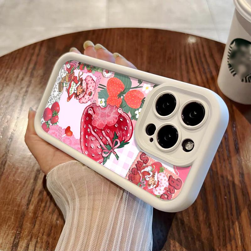 Strawberry Shortcake Pattern Phone Case, Soft Silicone, Fully Protected and Shockproof For iPhone 17 16 15 Pro Max 14 13 12 11 X Plus Air Pink Girl Mini