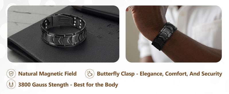 Jecanori Magnetic Bracelets for Men 3X Strength, Titanium Steel Bracelets with 3800 Gauss Neodymium Magnets