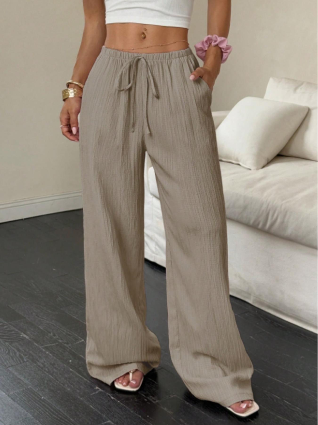 Women's Plain Casual Loose Wide Leg Pants, Trendy Relaxed Fit Trousers for Everyday Wear, Stylish Long Pants for Women