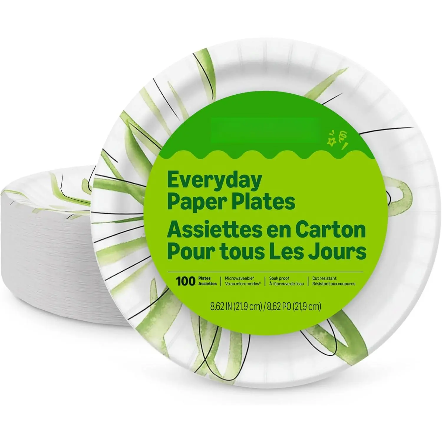 Everyday Disposable Paper Plates, 8.62 Inch, Microwave-Safe, Cut Resistant, Soak-Proof, 100 Count, Packaging May Vary