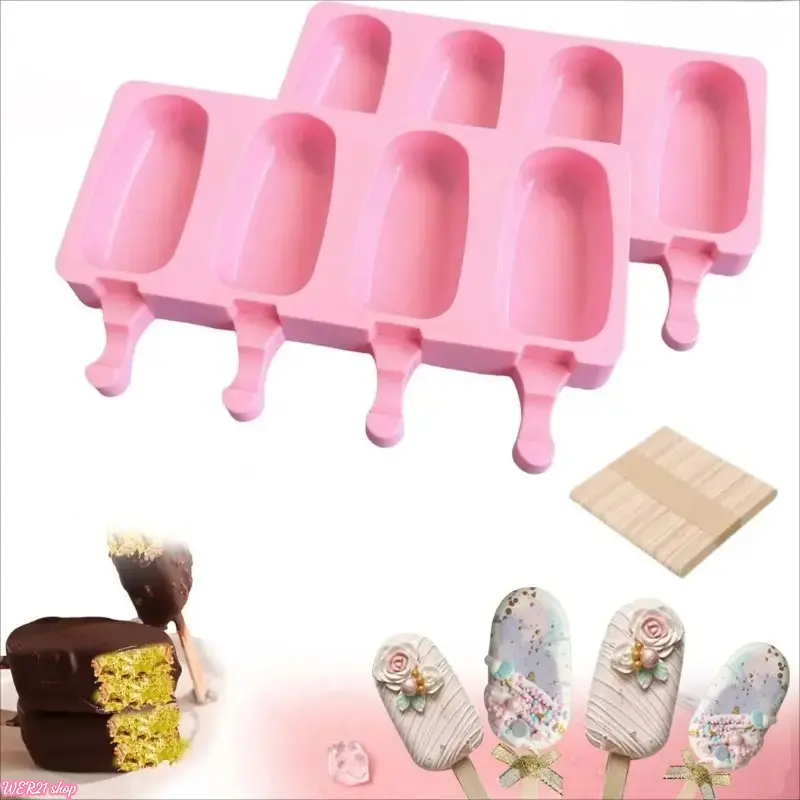 2026-2PCS-Silicone Popsicle Mold Set, Kitchen Utensils for DIY Ice Cream & Cake Making, Includes 2 BPA-Free Nonstick Ice Cream Molds & 50 Wooden Sticks, 100ml Capacity, -40°F to 446°F Heat Resistance