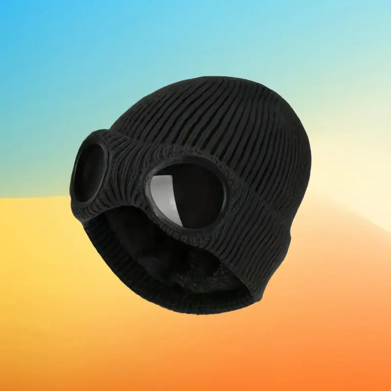Goggle Lens Design Solid Color Knitted Beanie Hat Unisex, Soft Comfort Fitted Winter Hat for Autumn Winter, Trendy Casual Fashion Headwear Accessories for Men and Women