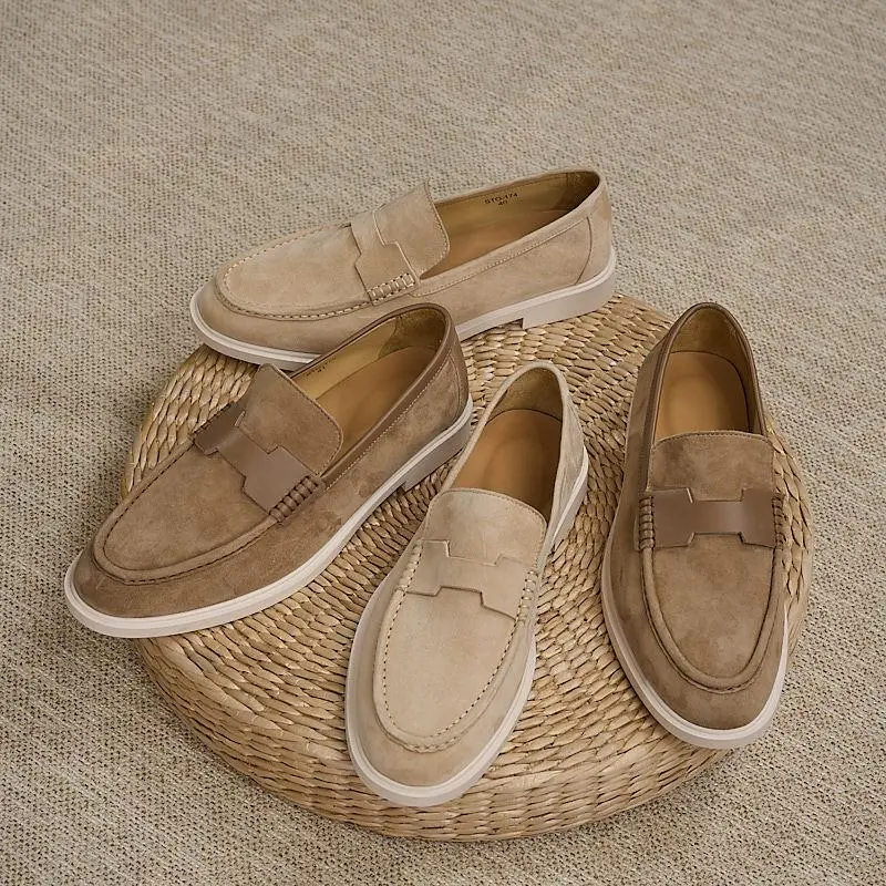 Retro Nubuck Penny Loafers Men Slip On Casual Commute Lazy Shoes Summer Breathable Soft Soles Versatile Casual Shoes for Men Daily Walking Outdoor Activities