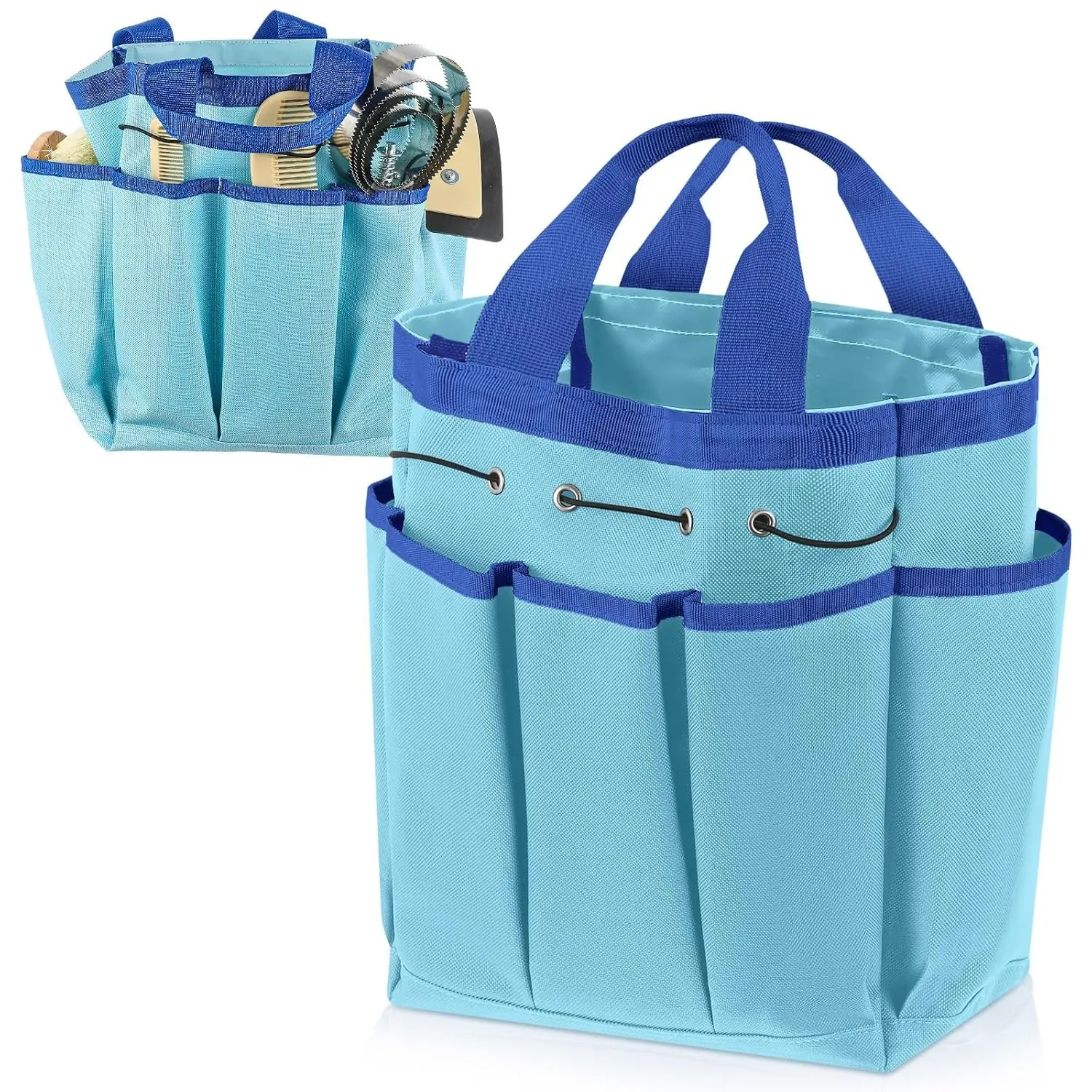 Grooming Tote Bag for Horses and Dogs Organize Tack Tools Equestrian Grooming Kit Care Portable with Multiple Pockets for Supplies(Vintage,15 x 12 x 5.5 Inches,Blue)
