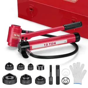 1/2" to 2" Hydraulic Knockout Punch Set 10-Ton 6-Die Electrical Conduit Hole Punch Driver Kit for Metal Stainless Steel - Red ratchet pipe cutter thick laminate flooring cutter vinyl floor Electric Drill Shears for Fiber Cement Board machine full