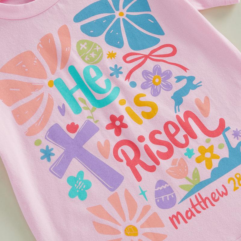 PYBCVRRD Kids Baby Girl Easter T-Shirt Tops Letter Floral Print Short Sleeve Round Neck Loose Fit Tops T shirt for Summer 1-6 Years