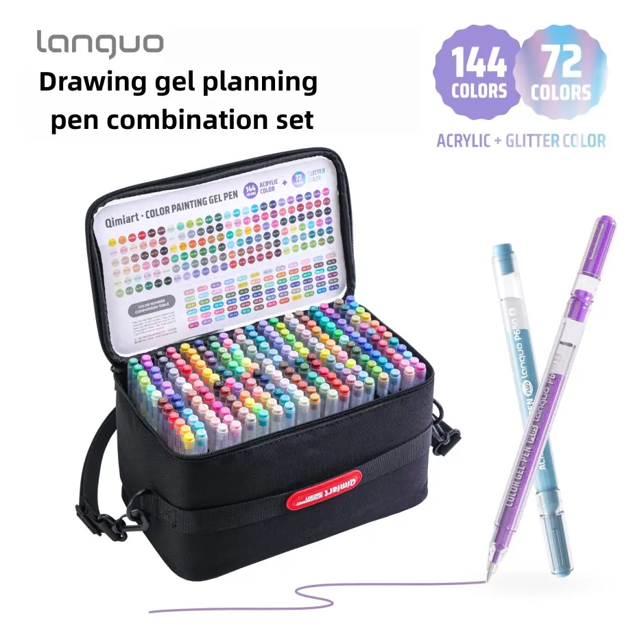 Languo 216pcs Gel Pen Set, 144 Acrylic + 72 Glitter Pens, 1.0mm Tip, Large Ink Capacity, Art Supplies for Adults, DIY Crafts, Coloring Books, Art Drawing Pens