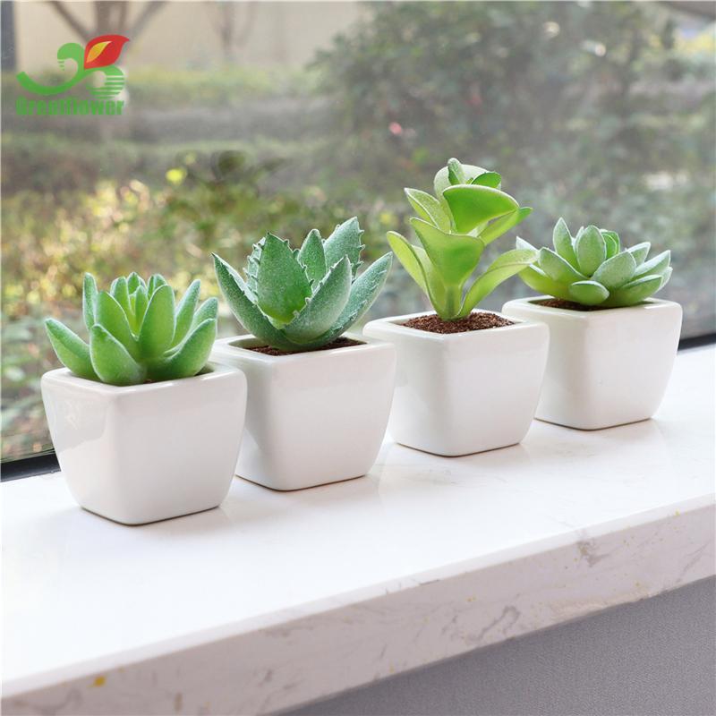Artificial Potted Succulent, 4pcs Desktop Mini Decorative Simulation Plant Decoration, Mini Plastic Faux Bonsai Ornaments for Home Decor, Fake Plastic Plants