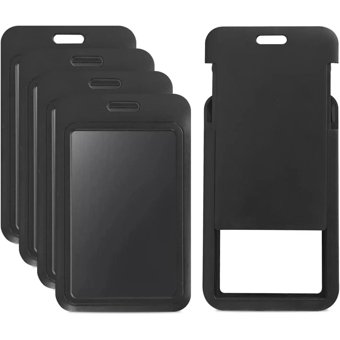 5-Pack Vertical ABS ID Badge Holders - Transparent, Compact, Secure Hard Plastic Covers for Lanyards, Lightweight ID Holders for Badges, Ideal for Office Workers, Adults, Luggage Tags, Name Tag Holder, Card Id Slots