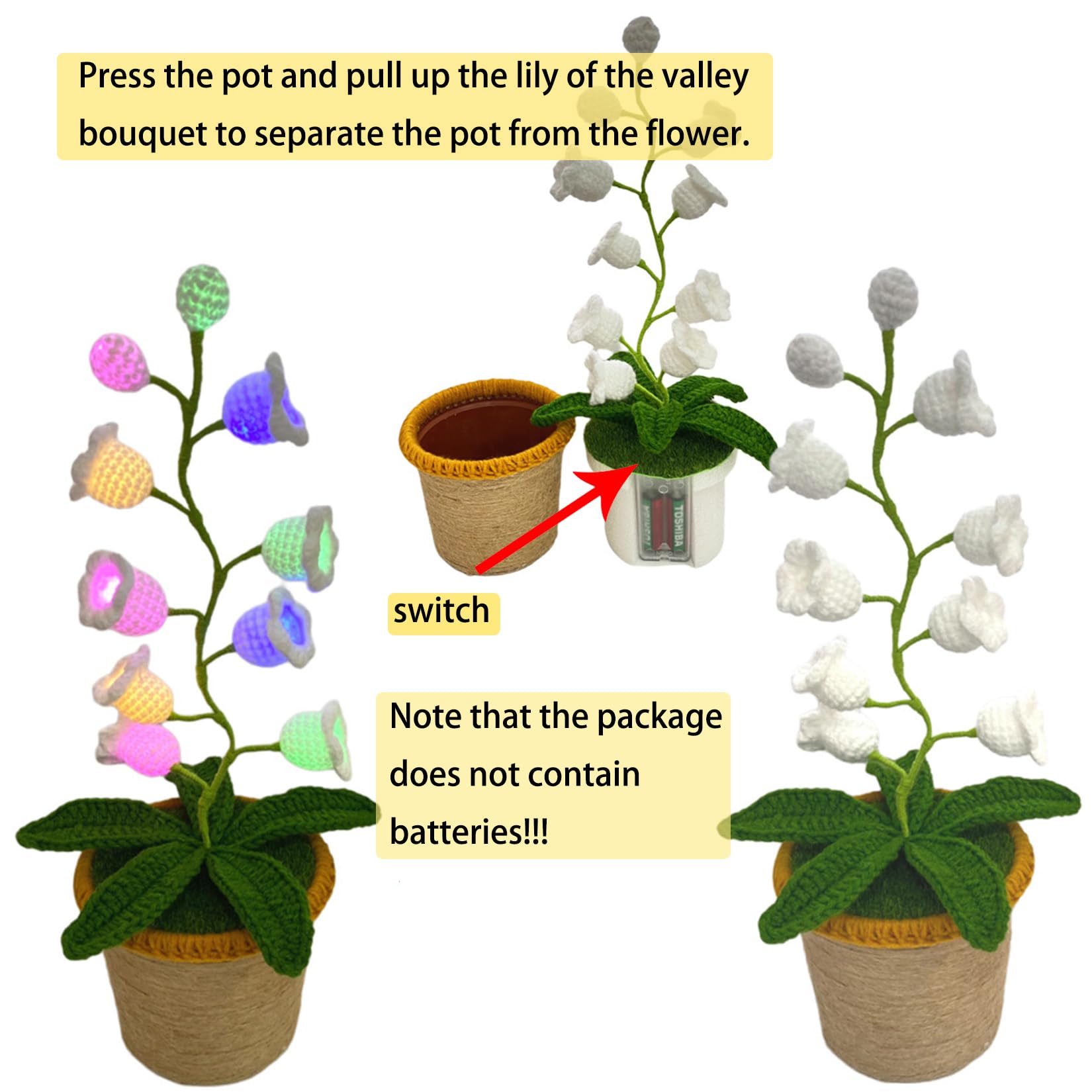 Handmade Crocheted Halloween Lily of the Valley LED Lantern Multi-color lighting   DIY Spooky Card  Pumpkin Party Prop/Christmas Decor/Heartfelt Valentine's Gifts/Mother’s Day Gift Handmade Flower Lamp Bedside Nightlight