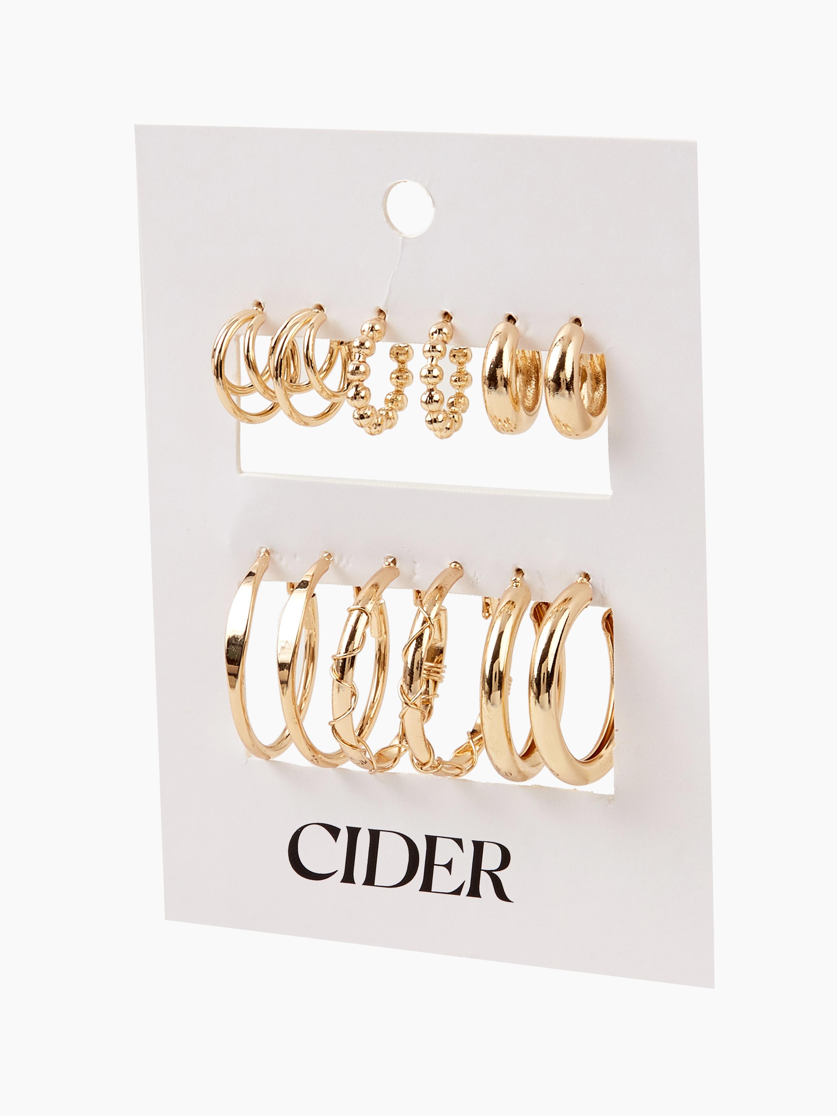 Cider [2 colors, One Size] 6pairs Geometric Hoop Earrings