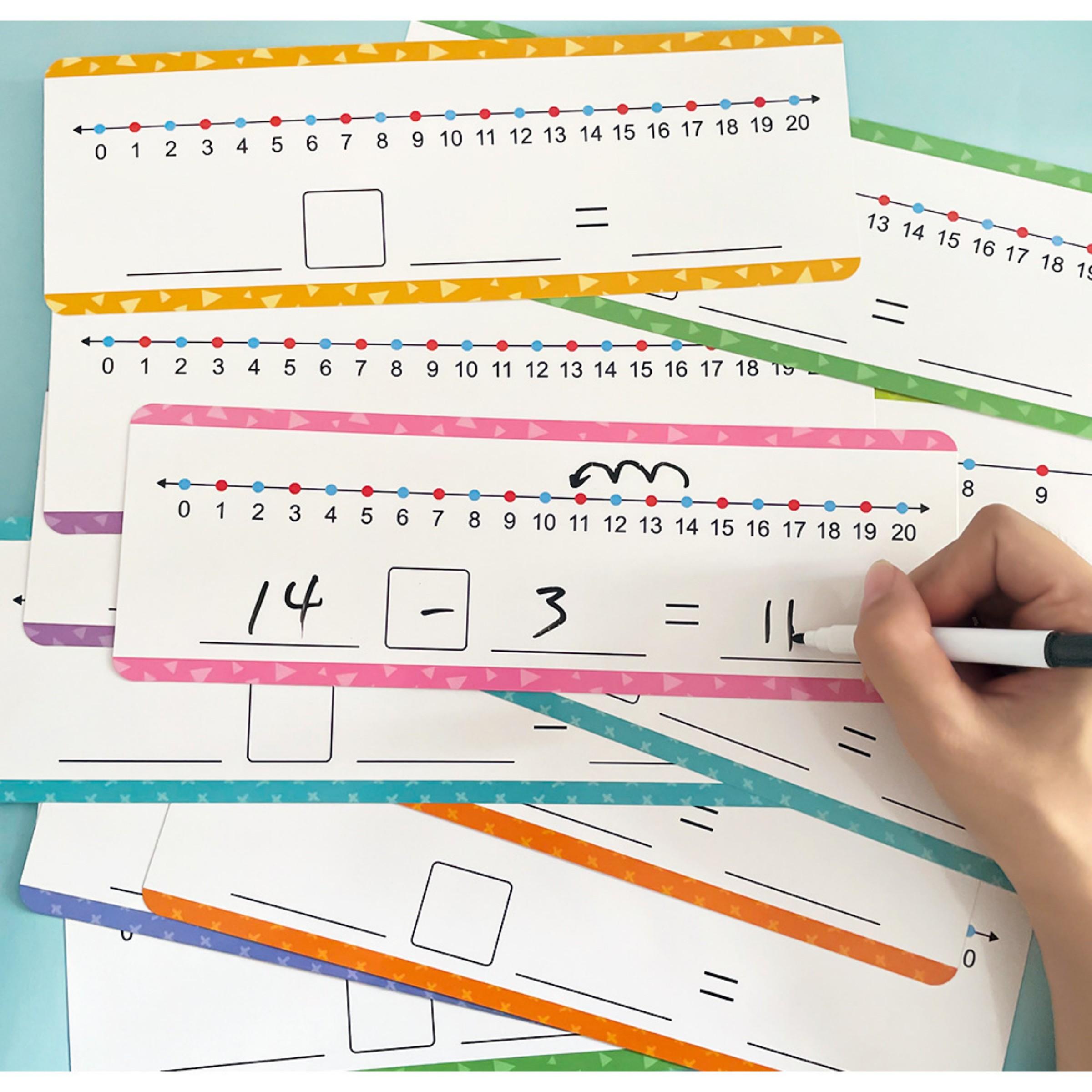 0-20 Number Line Flash Cards, 16 Erasable Cards with 2 Markers, Math Addition Subtraction Practice for Kids, Educational Learning Tool, Math Learning Tools
