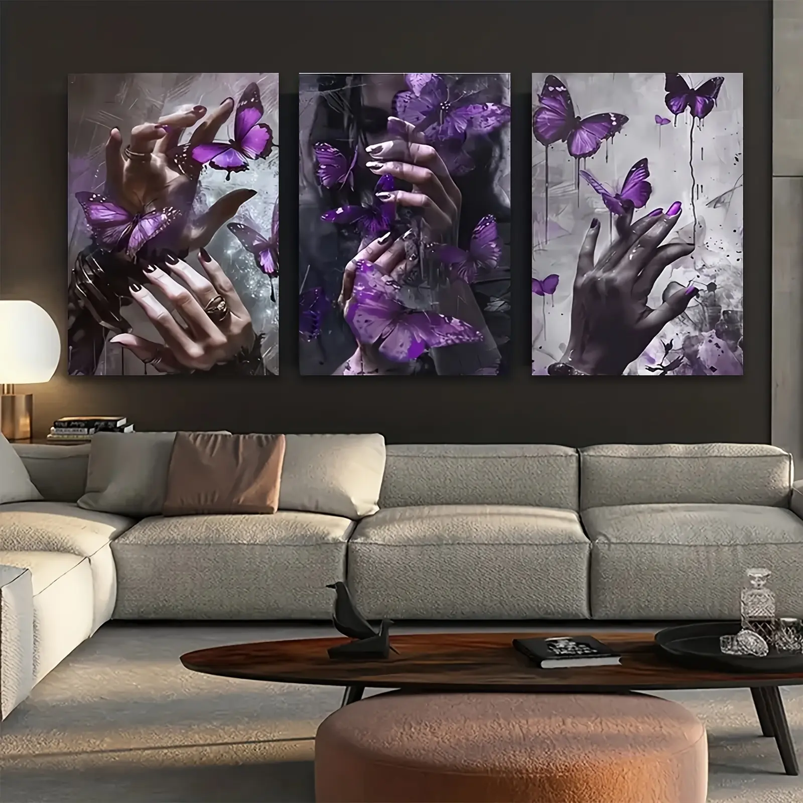 Butterfly Print Aesthetics 3-Piece Canvas Wall Art - Framed, Ready To Hang - For Living Room Bedroom - Perfect Gift For Her Christmas New Year - Wall Decor, Home Decoration