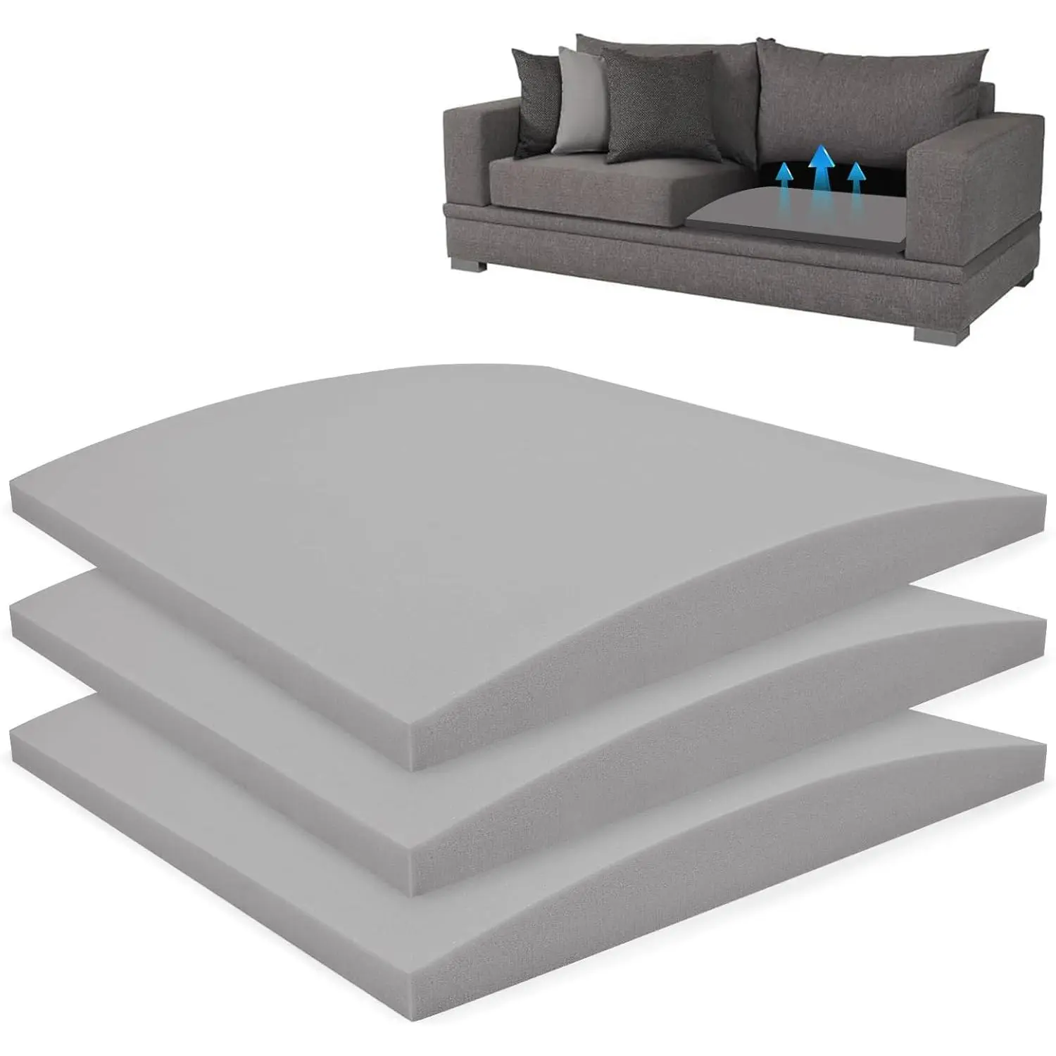 Sagging Furniture Fix Cushion, Pad for Sofas, Couches, Recliners High Density Foam Parts,DIY Repair Cuttable (20x 20x 2 Gray, 3 PCS)