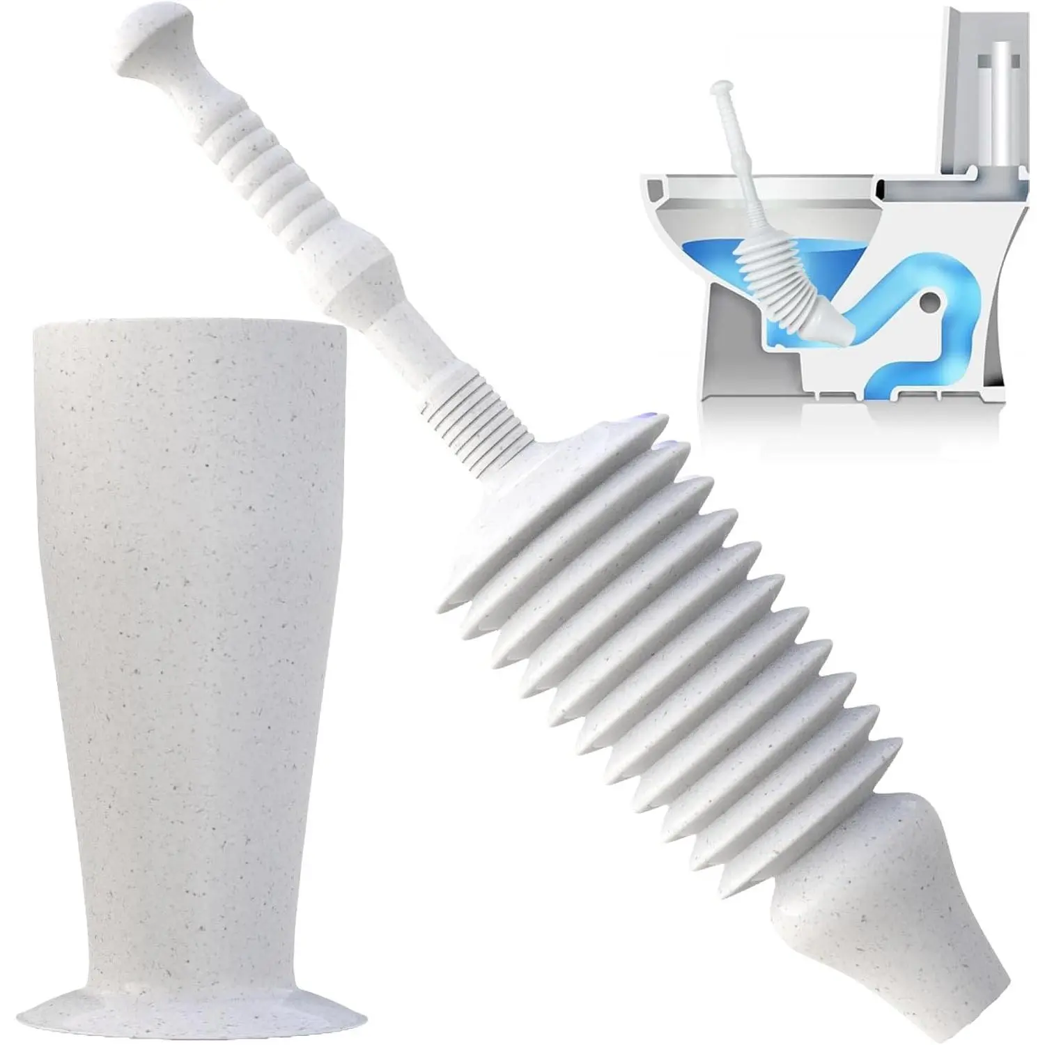 Heavy Duty Toilet Plunger, Effective Bellows Design Unclogger Clog Remover Tool for Bathroom Toilet Blockage - Grey