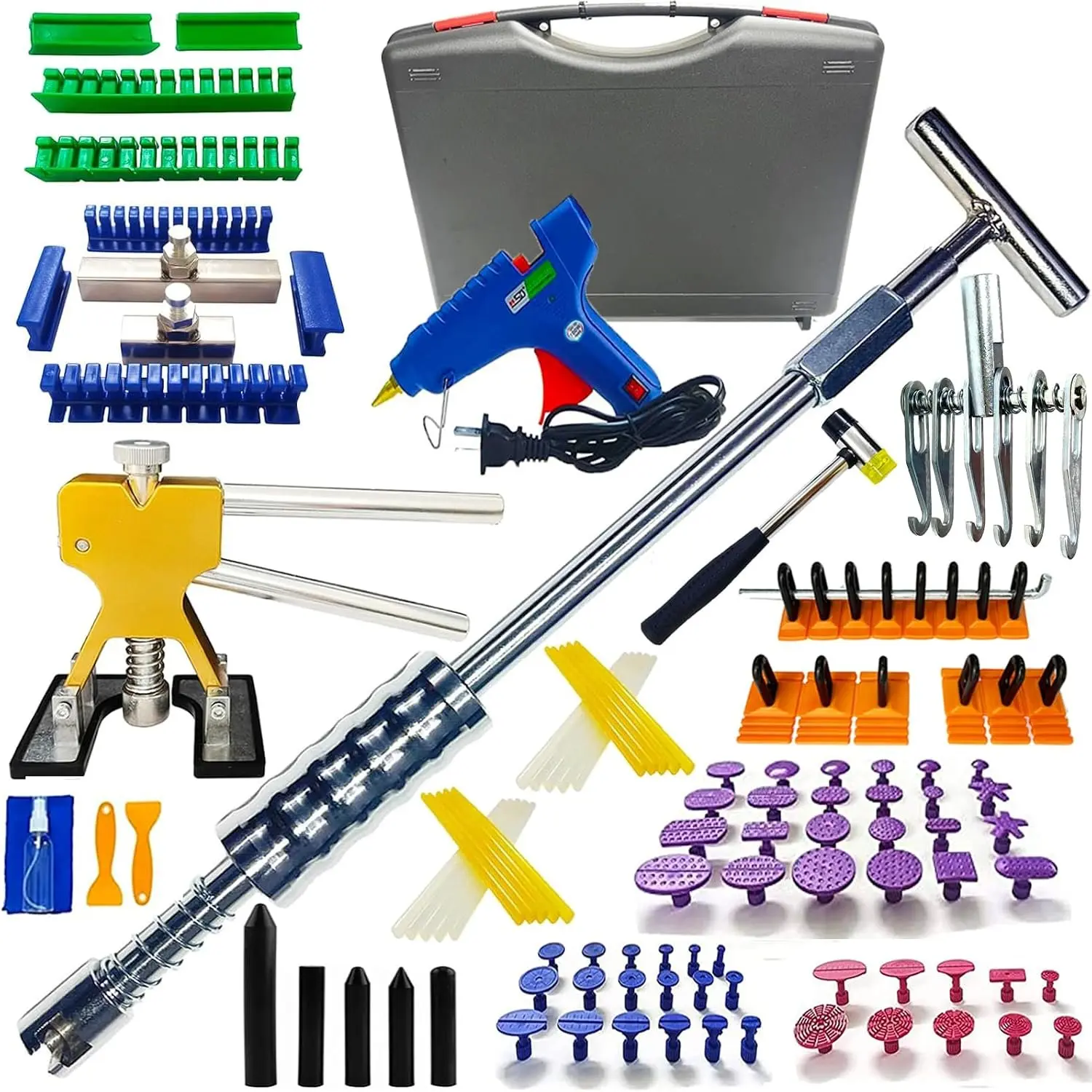 M16 Big Size Slide Puller  Lifter Toools Kit,Auto Dent Puller Kit, Bodywork Door Dings Remover,Paintless Large & Small Ding Hail Dent  with Toolbox (XBLG100)