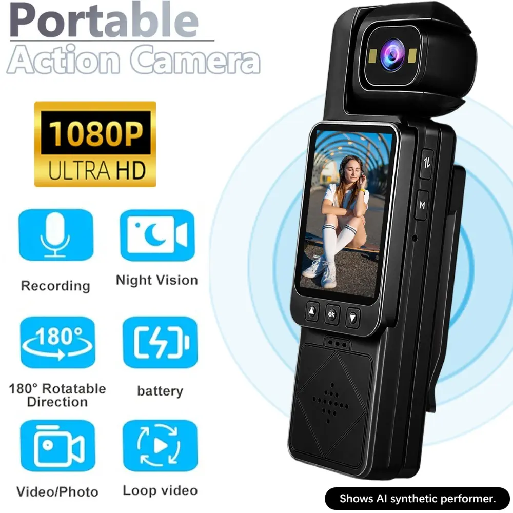 Portable Camera,Video Recorder with 180° Rotating HD Lens, Handheld Stabilizer Pocket Camcorder,Video Recording Equipment,Video Recording Gear,Vlogging,Travel Essentials,Outdoor Camping