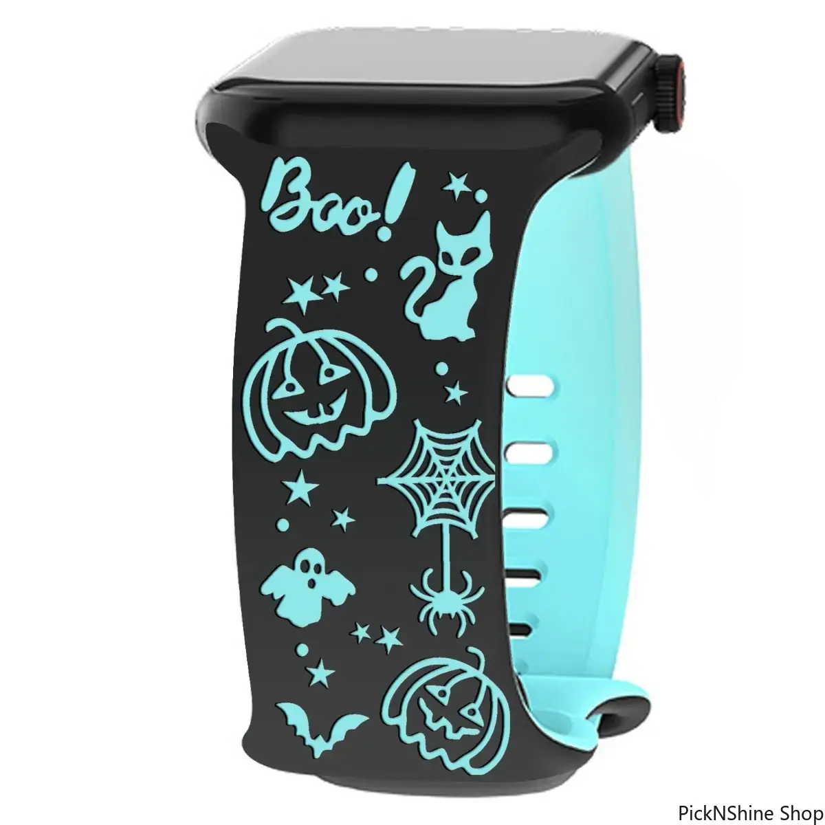 Unisex Silicone Watch Band For Apple Watch Halloween Ghost Pumpkin Spider Engraved Strap Soft TPU Adjustable Wristband Compatible With Apple Watch Series Ultra SE Daily Wear Party Costume Spooky Season TikTok Aesthetic Festival Accessory Strap Only