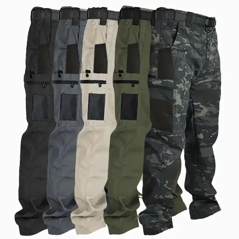 Men’s solid-color tactical cargo work pants, 1-pack/5 pieces; multiple pockets with zip closure; durable outdoor training pants; available in various colors; suitable for fishing, outdoor activities, work, hiking, camping; wearable in all seasons.