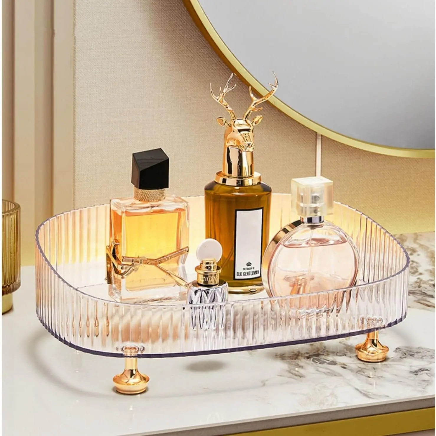 Makeup Perfume Organizer, Bathroom  Tray, Decorative Dresser Tray, Countertop Organizer Tray for , Clear