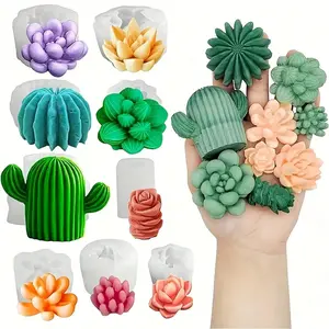 10pcs Silicone Mold Set for DIY Candle Making, Succulent & Cactus Pot Epoxy Resin Crafts, Round Plant-Theme Molds for Resin Art & Decorations