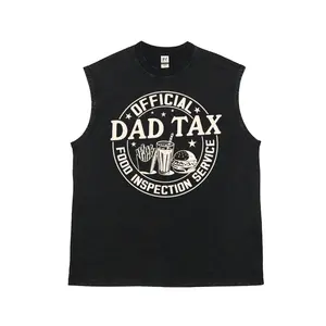 Unisex "DAD TAX" Official Food Inspection Vintage Fast Food Badge Style Graphic Washed Vest Personalized Pattern Y2k Clothing Round Neck Washed Vest,Women's Clothing 100% Cotton, Menswear, Top, Vintage Style,Summer Casual Oversized