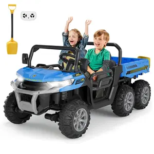 24V 4WD 6 Wheels Kids Ride On Dump Truck, 2-Seater Electric UTV with Parent Remote Control, Electric Dump Bed, Outdoor Ride On Toy for Boys Girls