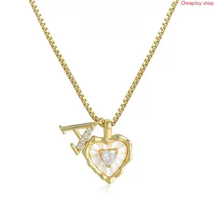 2026 Gold Box Chain Scalloped Shell Heart CZ Initial Necklace A–Z Micro Pave Letter Pendant For Valentine's Day gifts summerwins