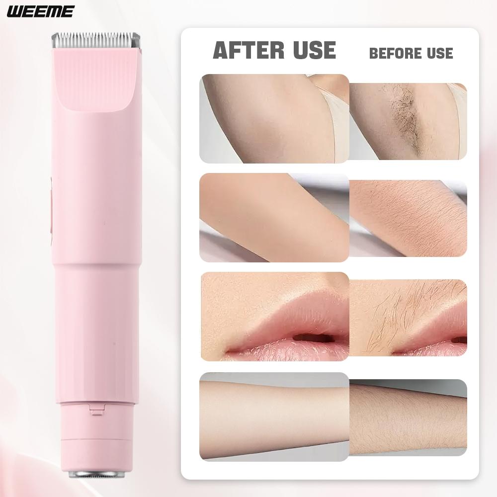 Weeme Women's Dual Head Trimmer, Bikini & Body Hair Clipper, USB Rechargeable, Precision Grooming Tool, Ideal Gift for Her, Cordless Rechargeable Trimmer